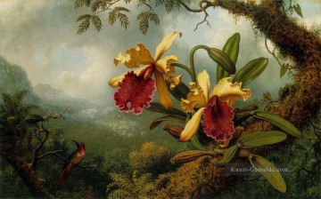  Johnson Malerei - Orchideen und Hummingbird ATC romantische Blume Martin Johnson Heade